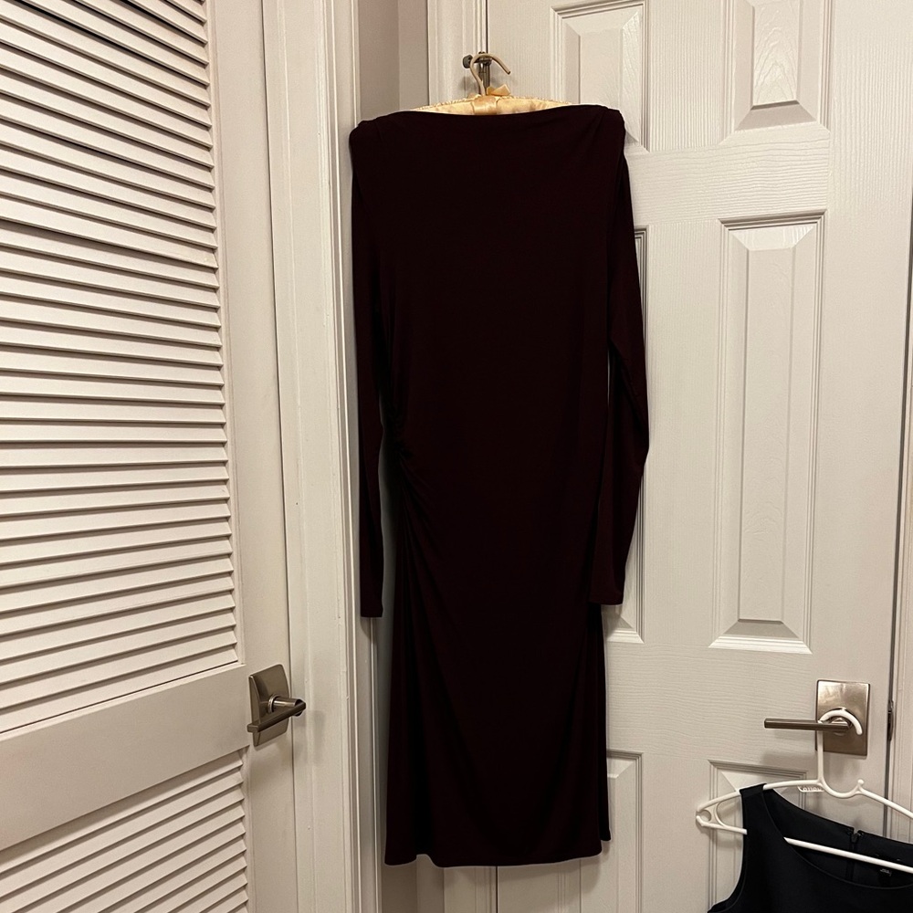 LOFT Ruby Red Bodycon Dress with Long Sleeves and Mock Neck for Cocktail